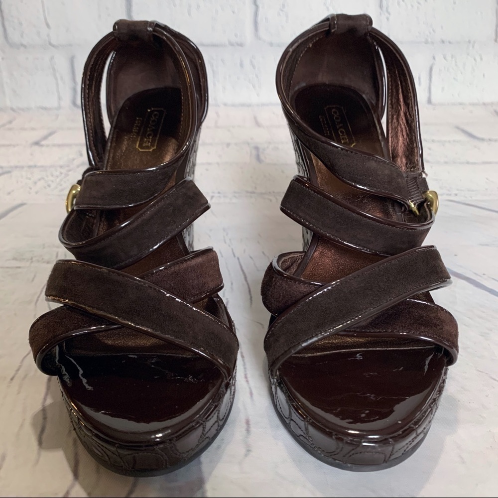 COACH Marlla Stitched Wedges - Dark Brown - Picture 4 of 8